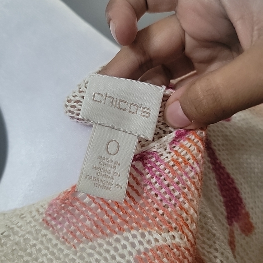 Chico’s Linen & Cotton Floral Pullover Sweater Small Pink Orange Apricot "Agnes" - Picture 5 of 6